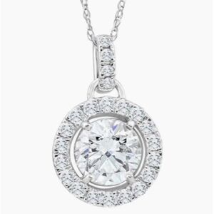Bliss Diamond Necklace White Gold 14k Halo Solitaire 3/4ct